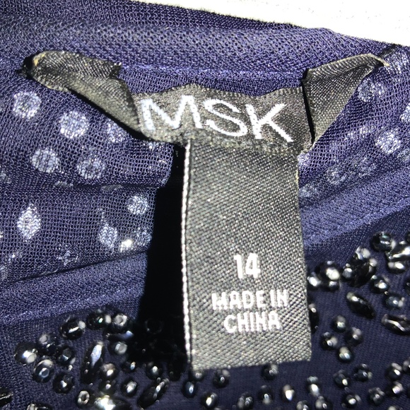 MSK navy beaded full length sleeveless formal dress Sz 14 ruching side ruffle - Picture 10 of 13